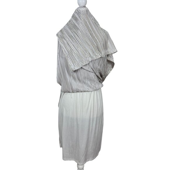 Caramela M Metallic Silver Off Shoulder Maxi Dress Evening Gown Elegant Chic - Picture 7 of 13